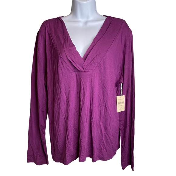 Coldwater Creek Sweaters - NWT Coldwater Creek Purple Double V Neck Knit Top Sz XL Lagenlook Stretchy Chic
